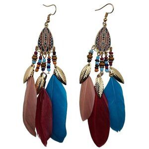 Multicolor Boho Feather Earrings